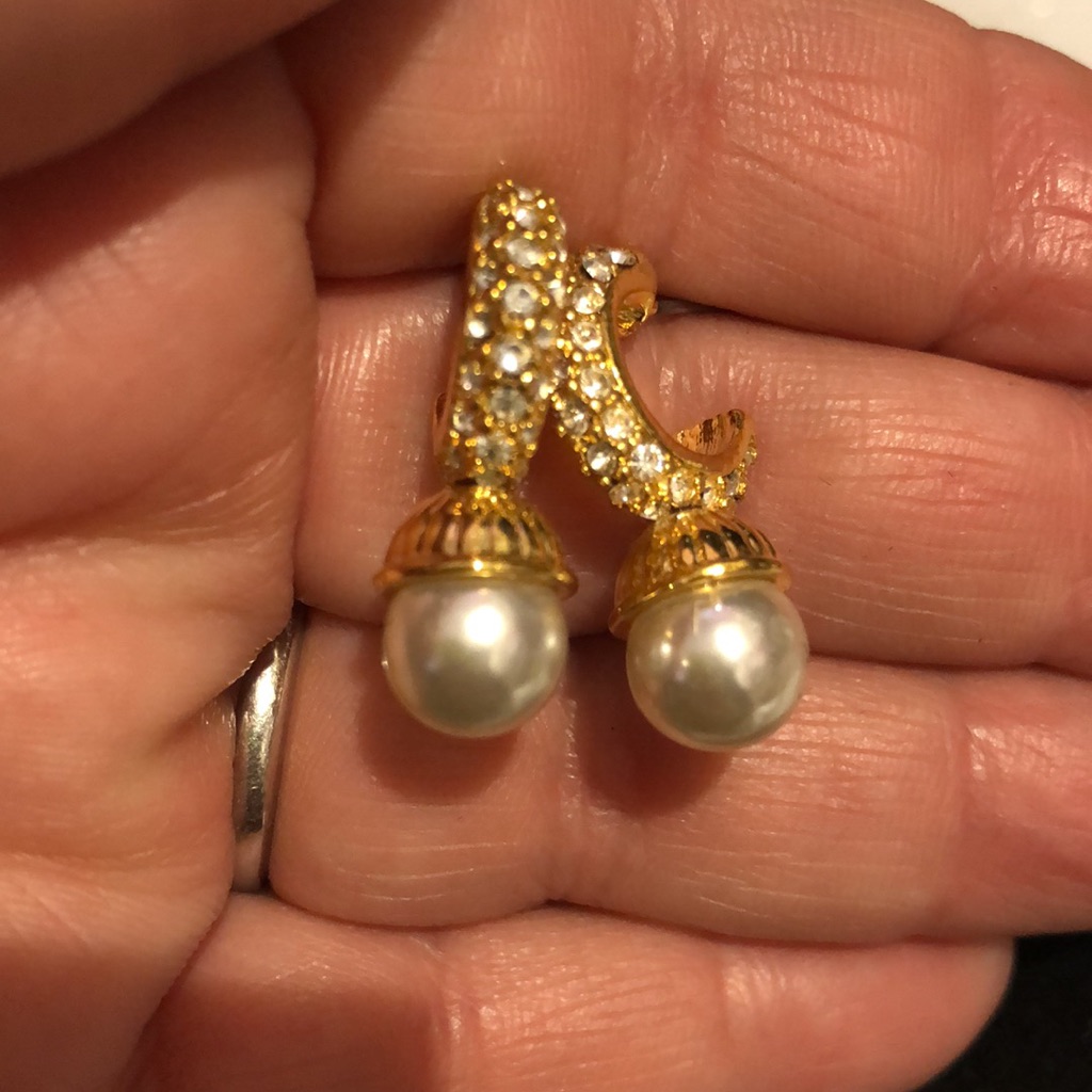 Pearl On Pav Cz Small Hoop Earrings-Nwt 38$